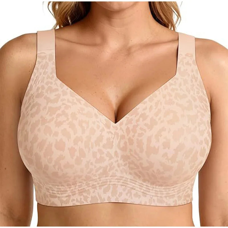 Leopard Print Jelly Bras Women'S Wire-Free Seamless Full Coverage plus Size Supportive Seamless Comfort Lightweight Daily Wear S