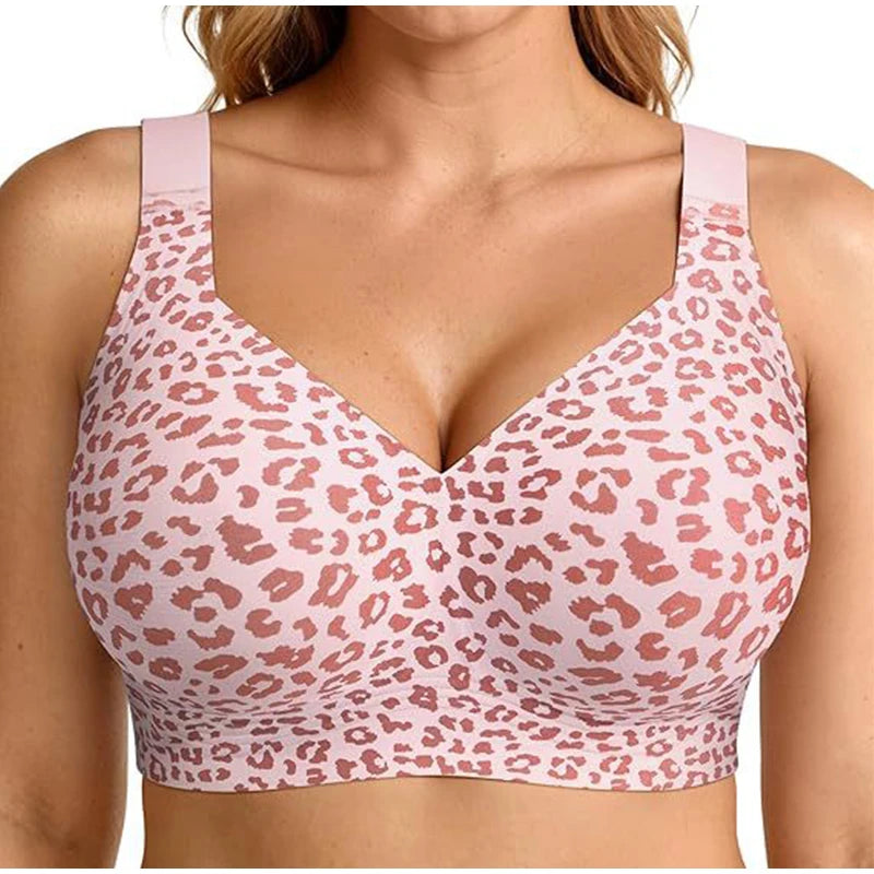 Leopard Print Jelly Bras Women'S Wire-Free Seamless Full Coverage plus Size Supportive Seamless Comfort Lightweight Daily Wear S