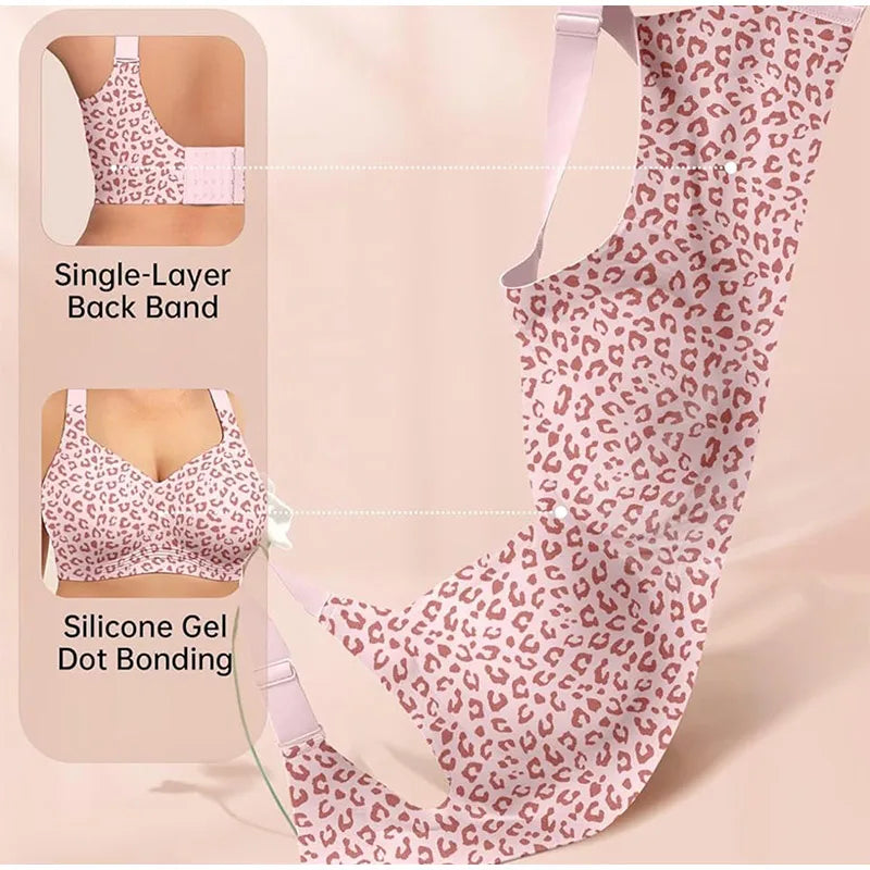 Leopard Print Jelly Bras Women'S Wire-Free Seamless Full Coverage plus Size Supportive Seamless Comfort Lightweight Daily Wear S